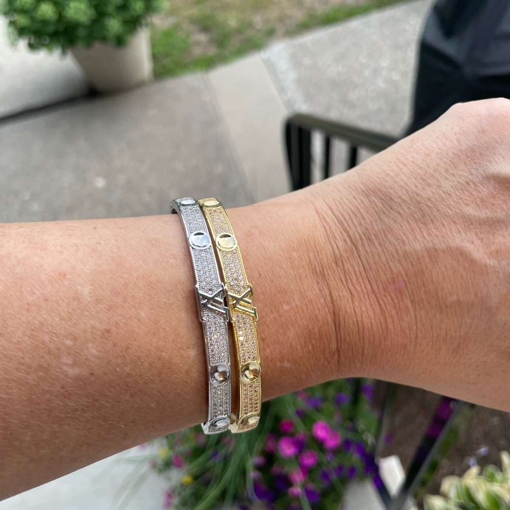 NEW FASHION LV EMPREINTE SILVER CRYSTAL BANGLE BRACELET - Picture 15 of 16